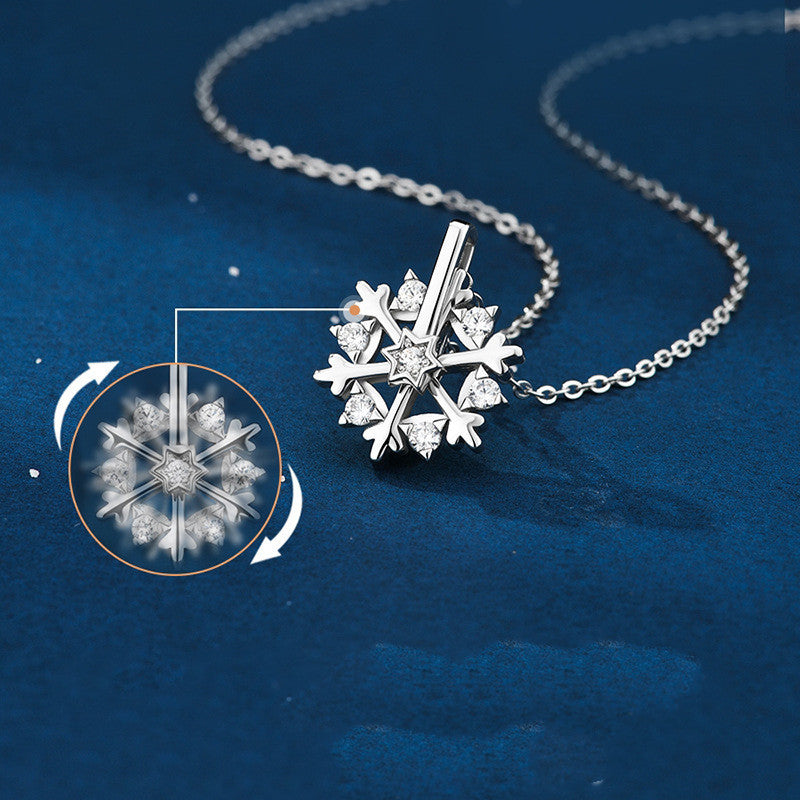 Rotatable Silver Snowflake Necklace