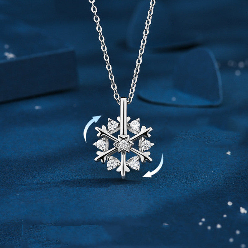 Rotatable Silver Snowflake Necklace